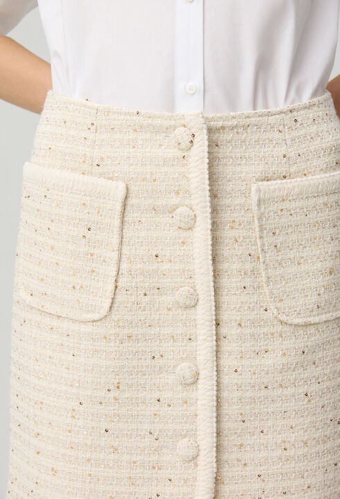 Buttoned tweed mini skirt
