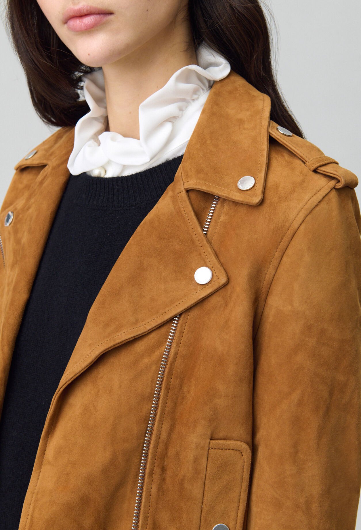 Suede leather biker jacket