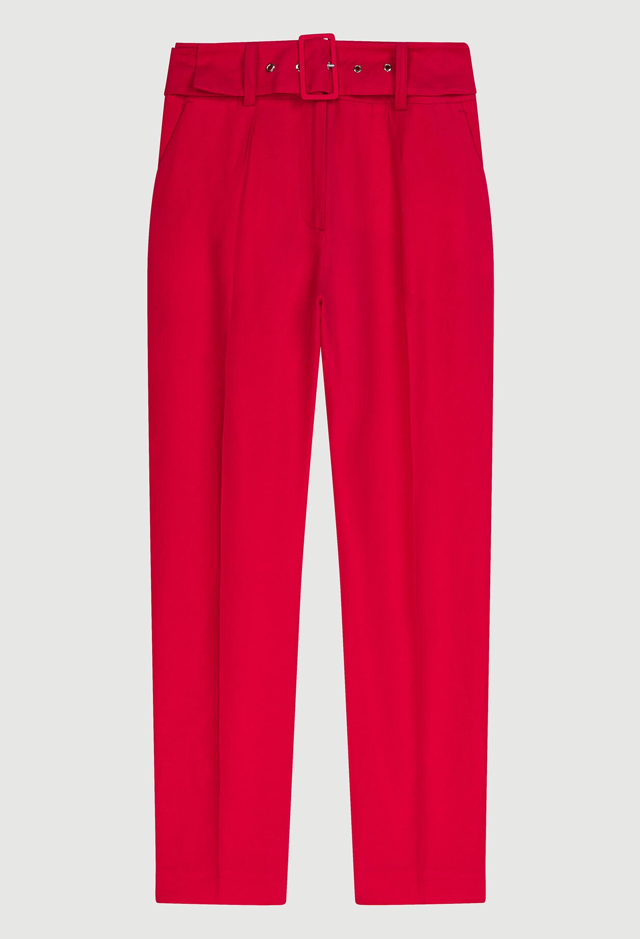 Fuchsia tailored-fit belted trousers