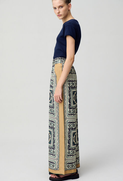 Flowing wide-leg print trousers