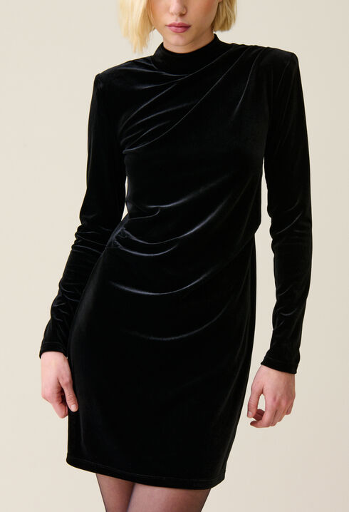 Fitted black velvet mini dress