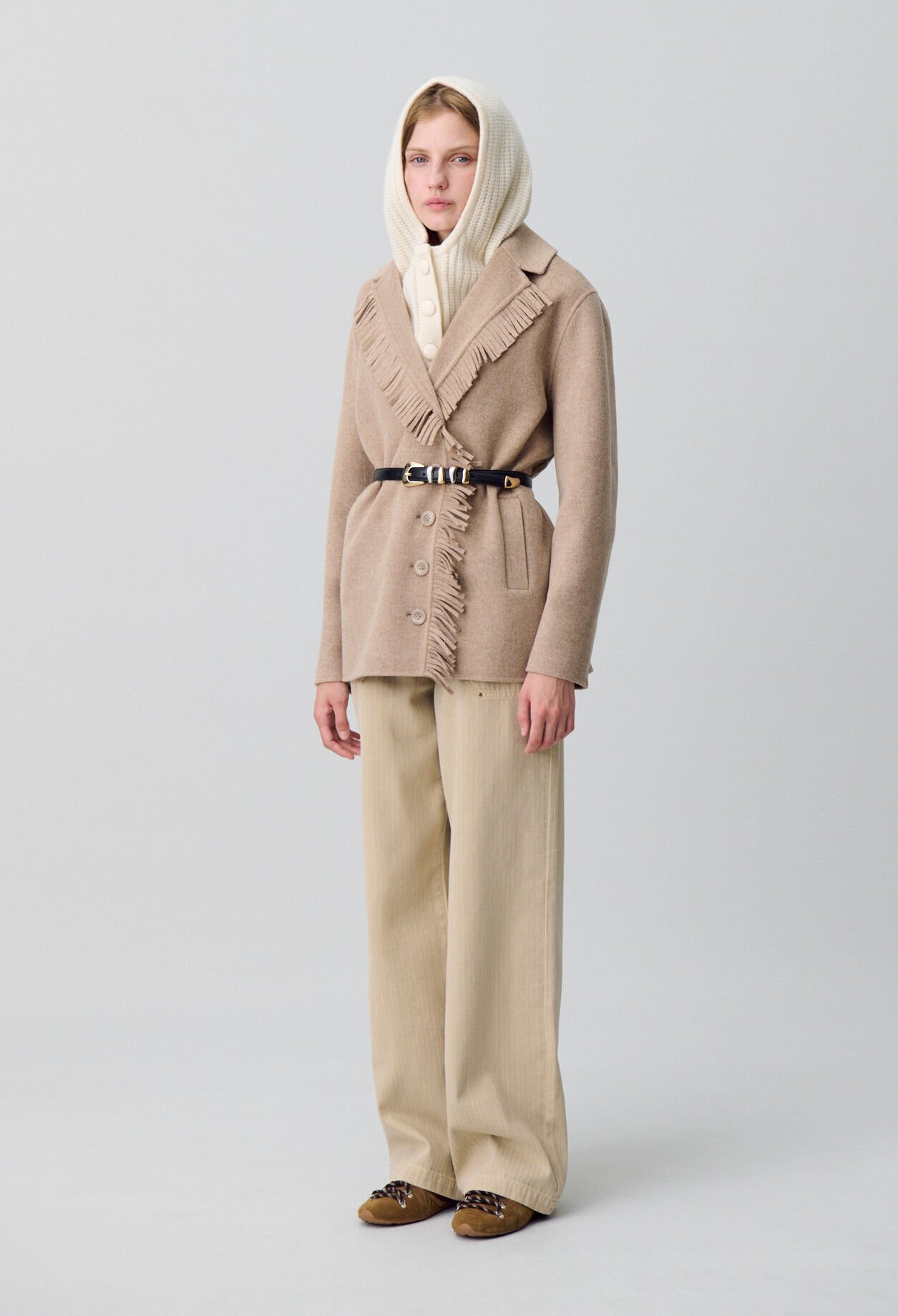 Short Wool Coat with Fringes