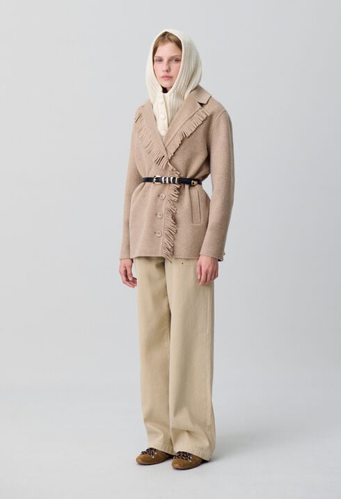 Short Wool Coat with Fringes