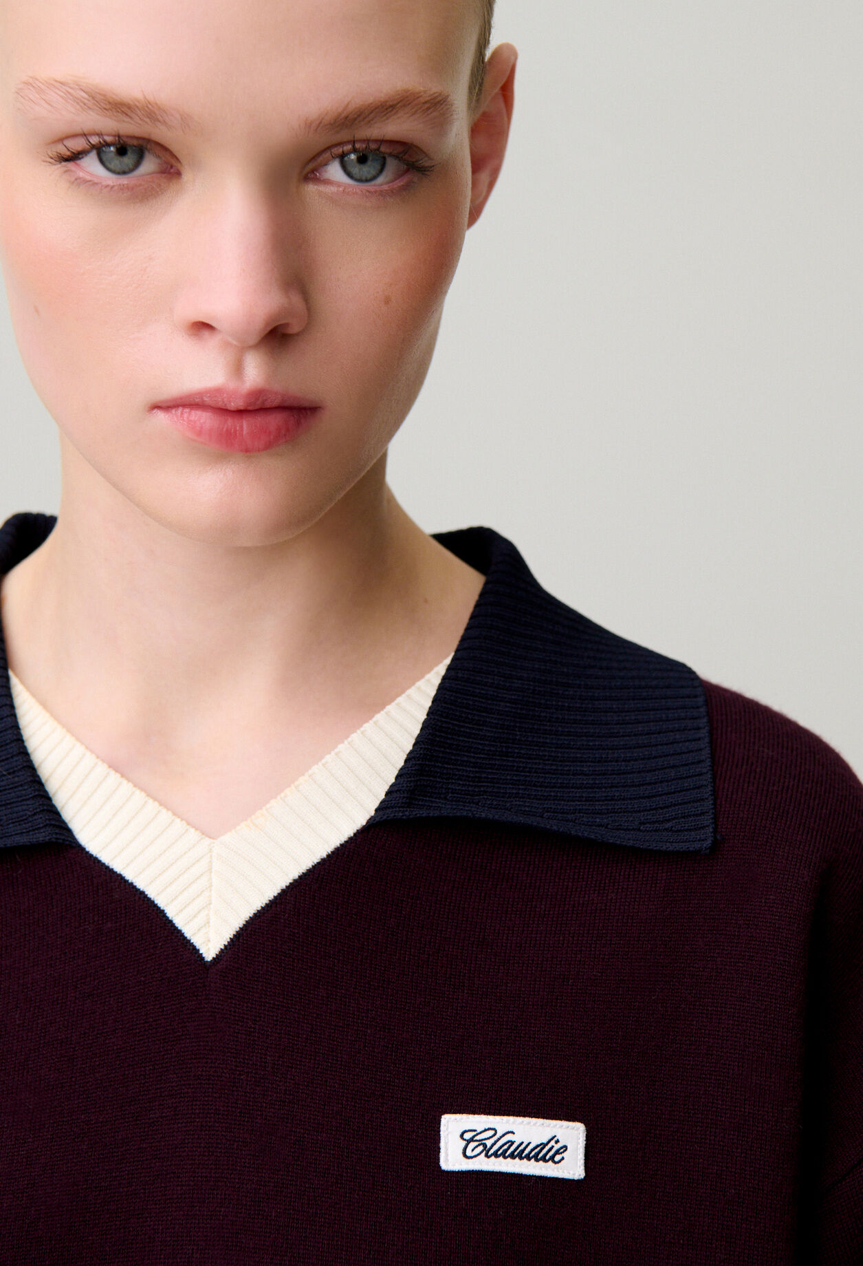 Contrast double collar knit jumper