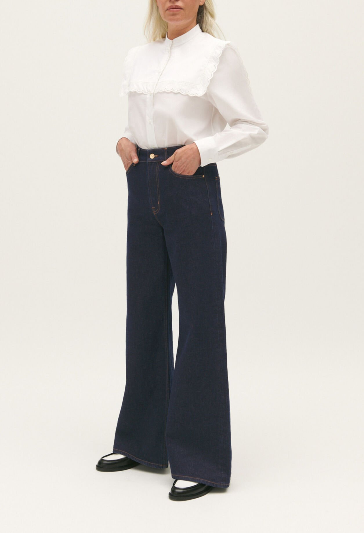 Blue straight-leg raw denim jeans