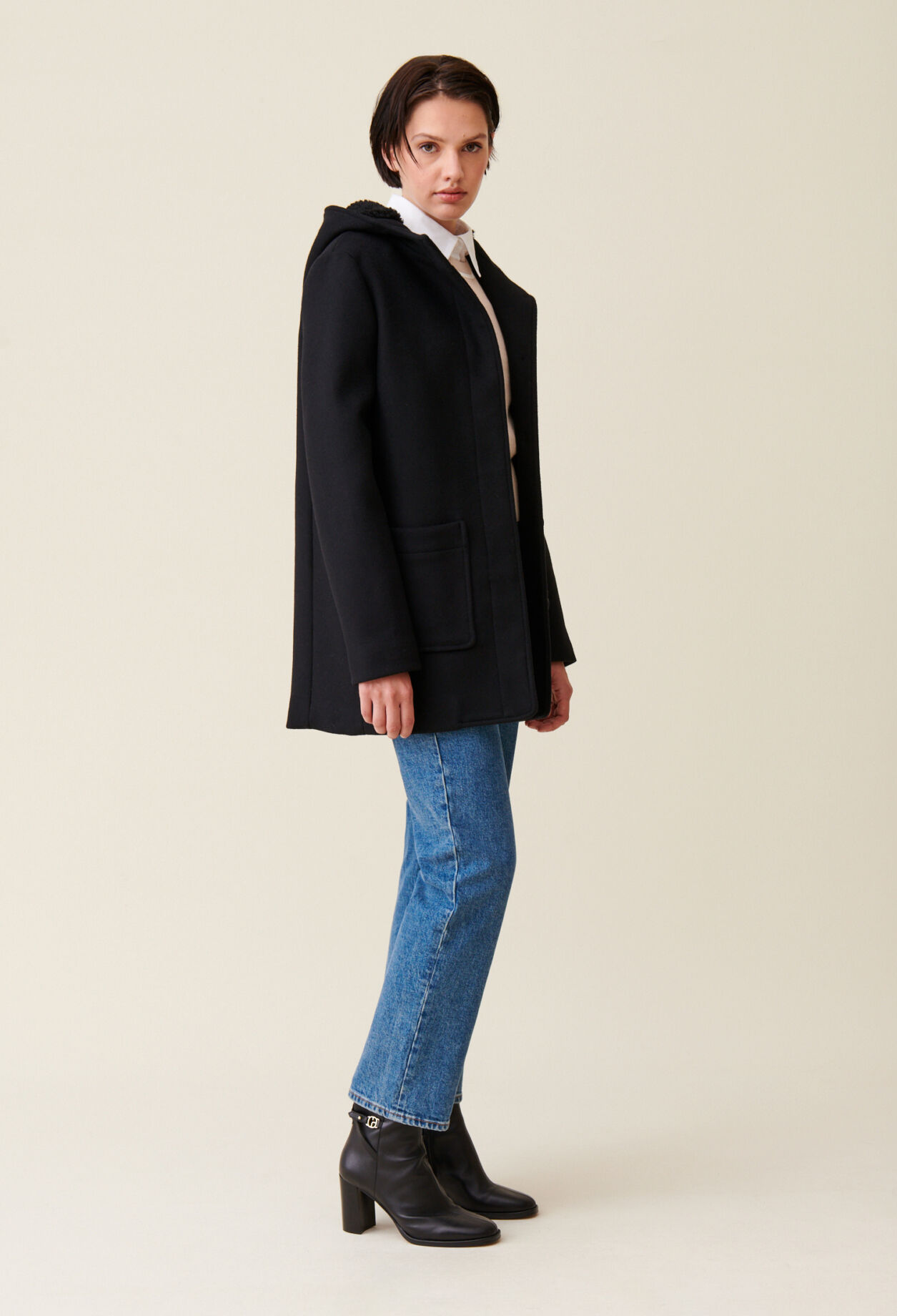 Black hooded coat