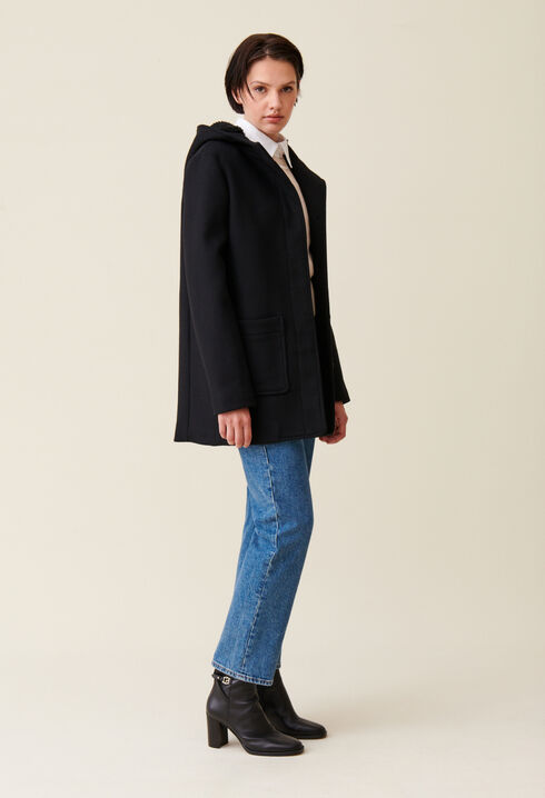 Black hooded coat