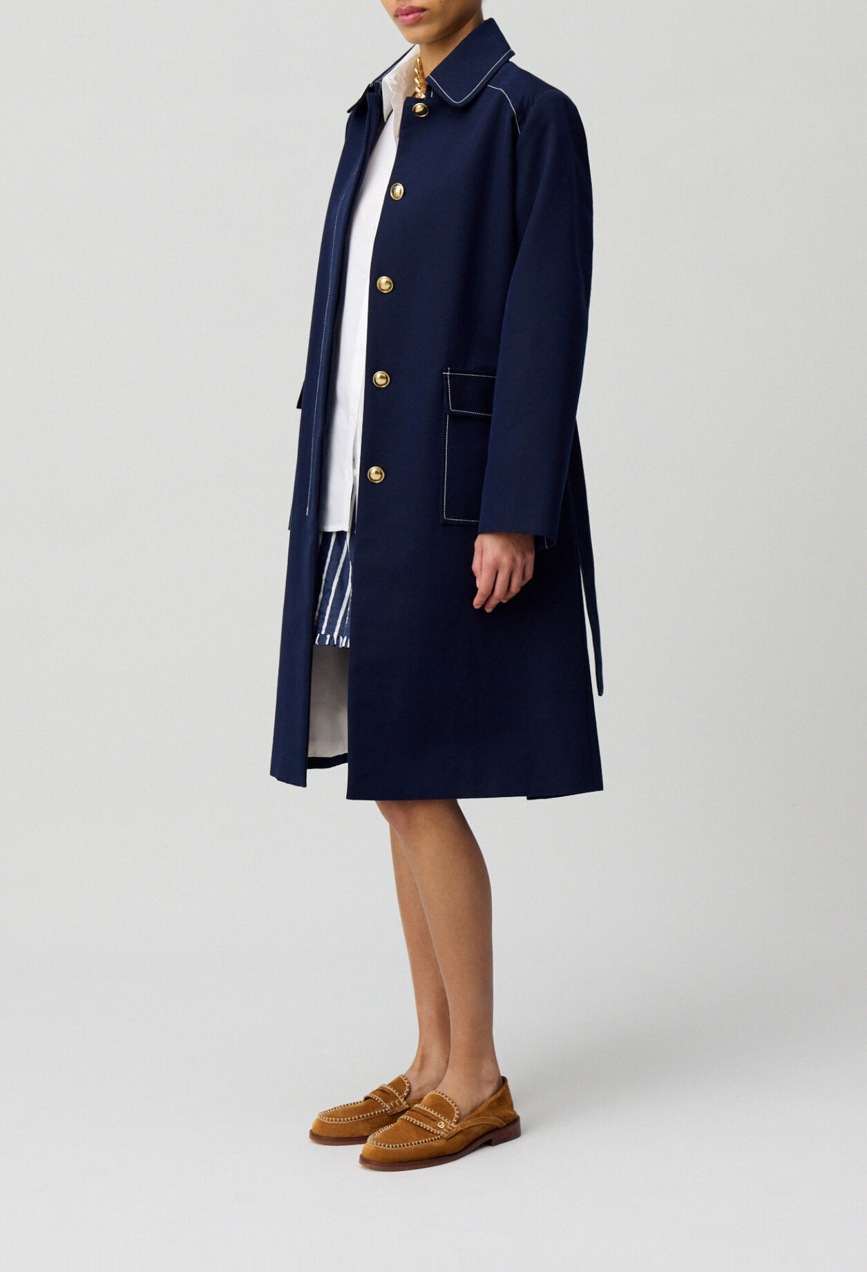 Belted mid-length trench