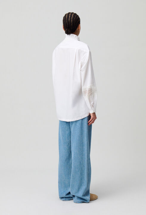 Cotton shirt with frill collar