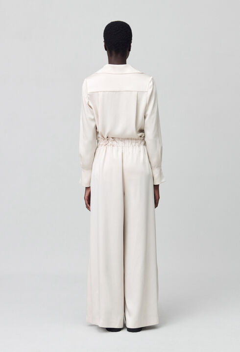 Wide-leg trousers with smocked waistband