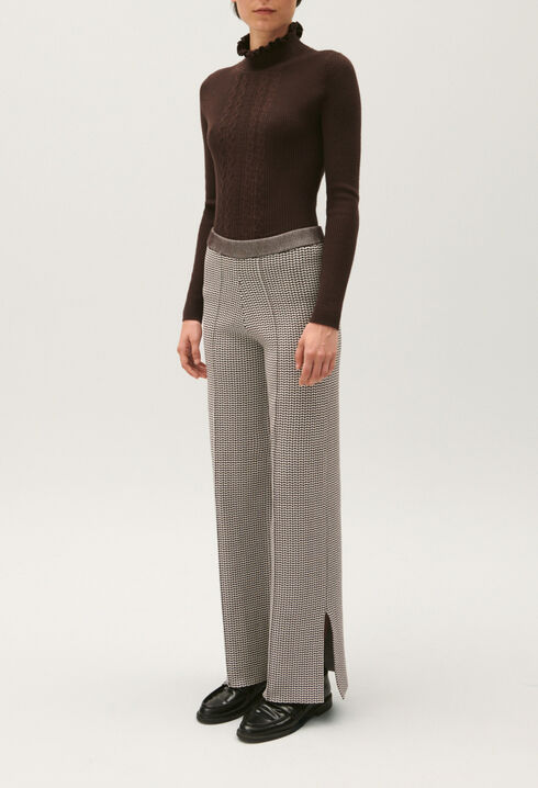 Two-tone jacquard knit trousers