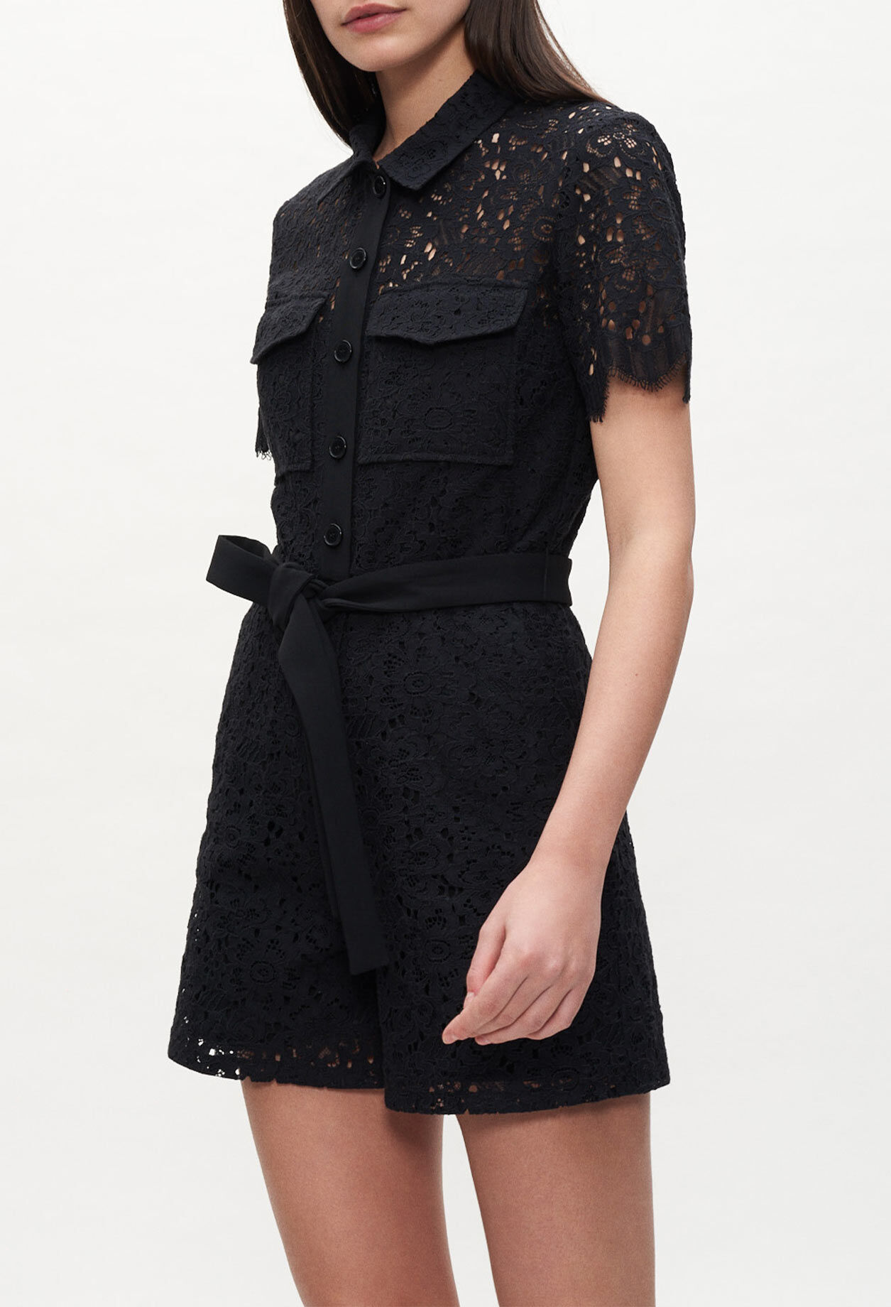 Black guipure lace playsuit