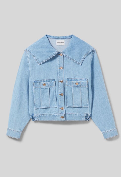 Denim jacket with wide collar