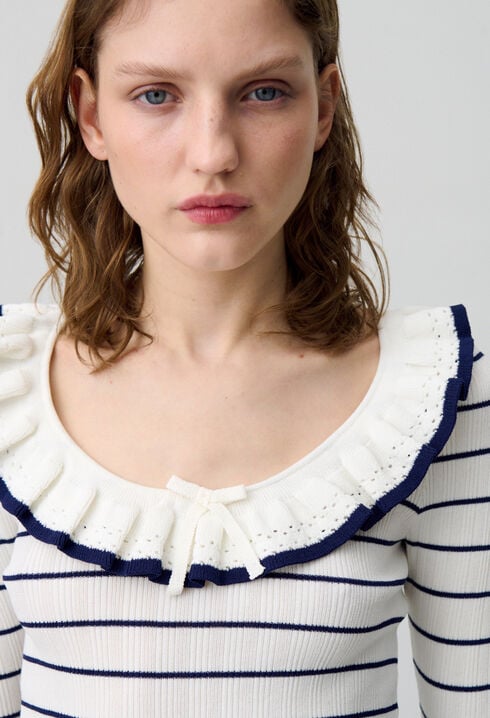Striped frill knit top