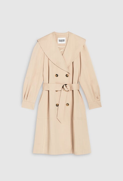 Belted beige trench coat