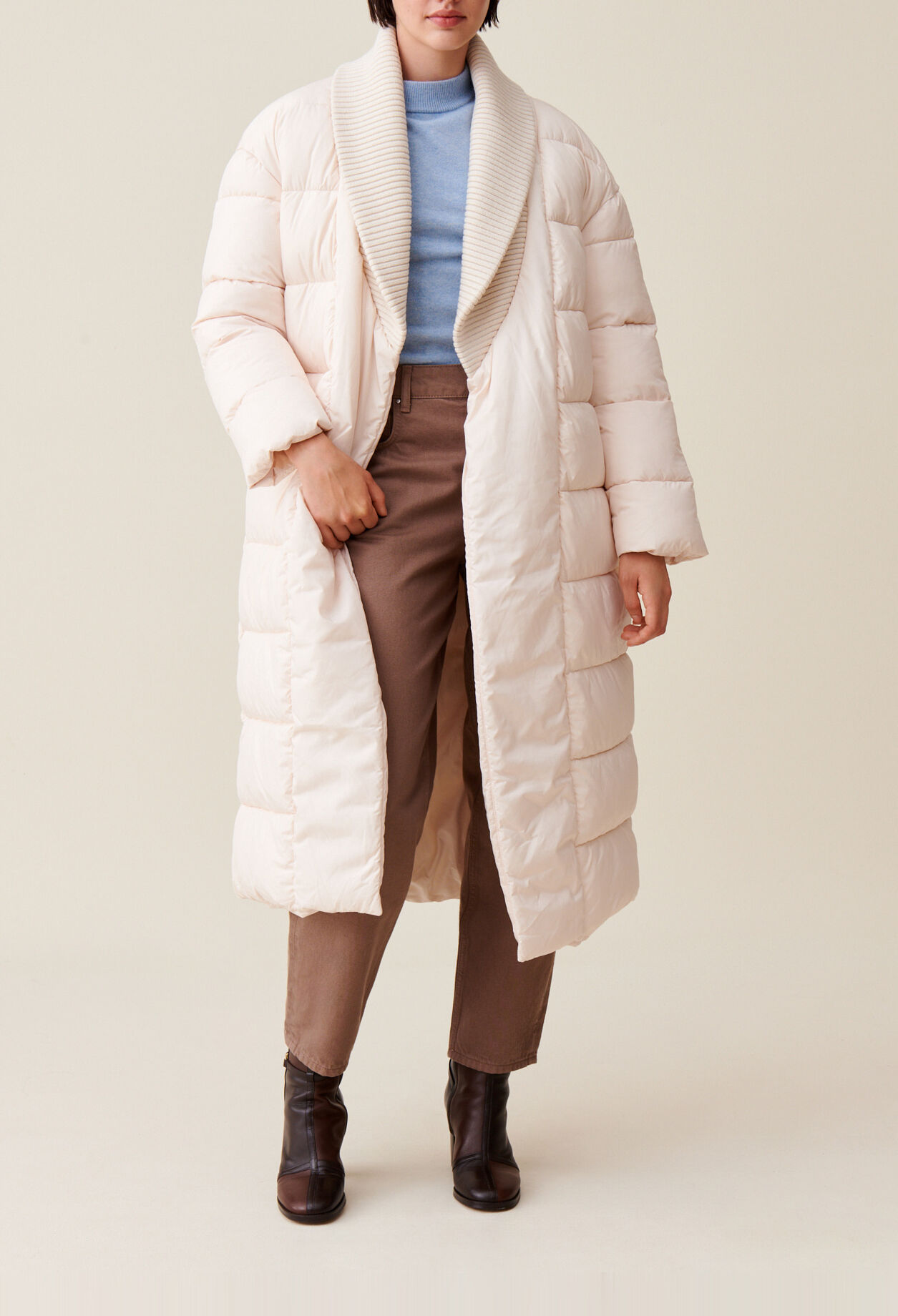 Long padded shawl collar coat