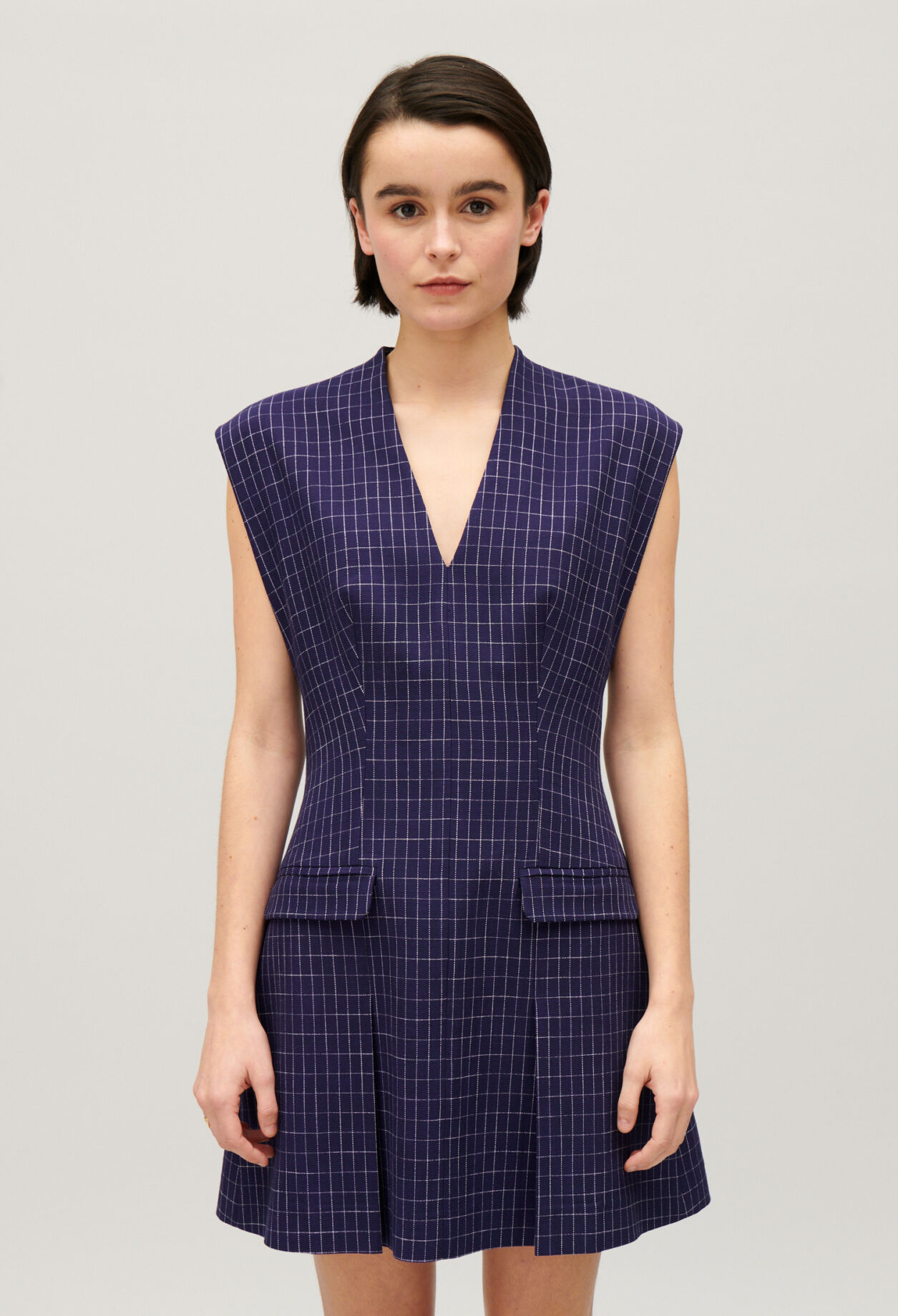 Short indigo checked dress