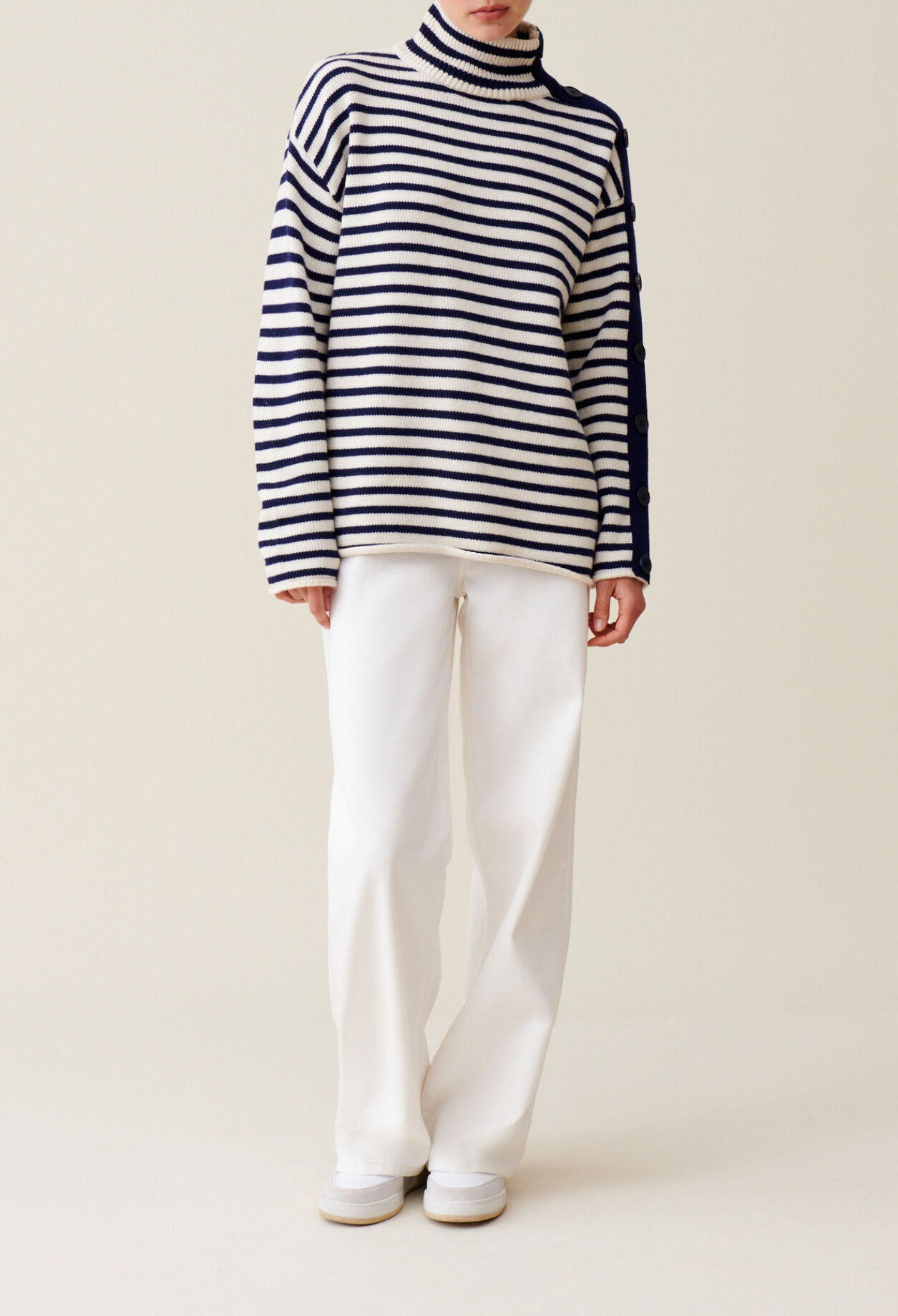 High-neck striped jumper