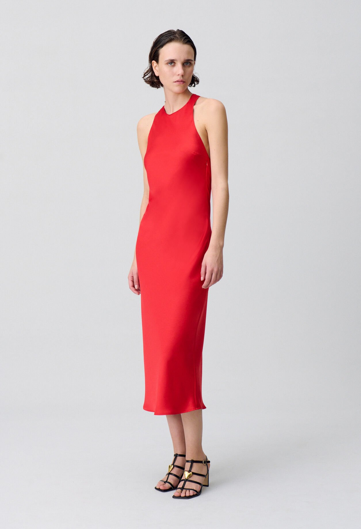 Satin Open-Back Maxi Dress