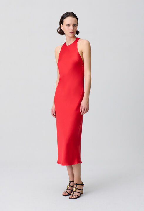 Satin Open-Back Maxi Dress