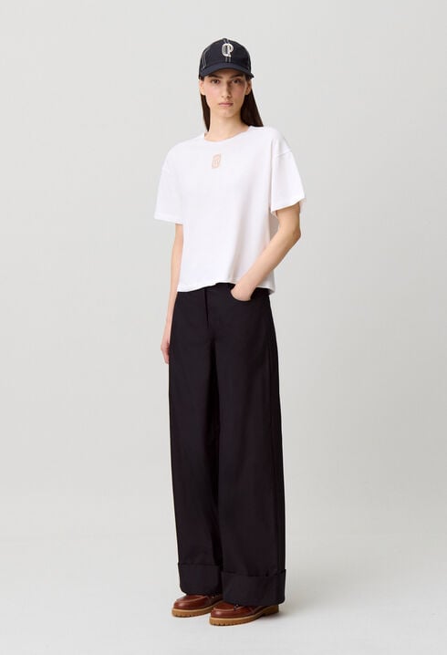 Wide cropped cotton T-shirt