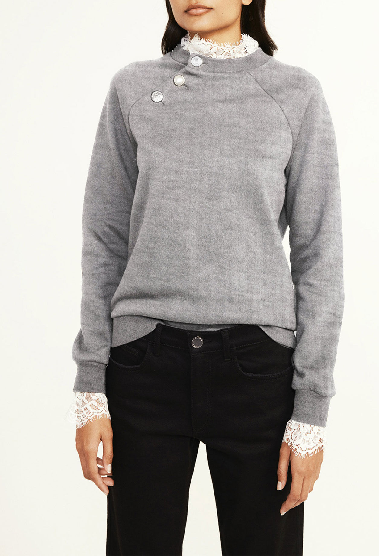 Grey sweatshirt with Victorian collar