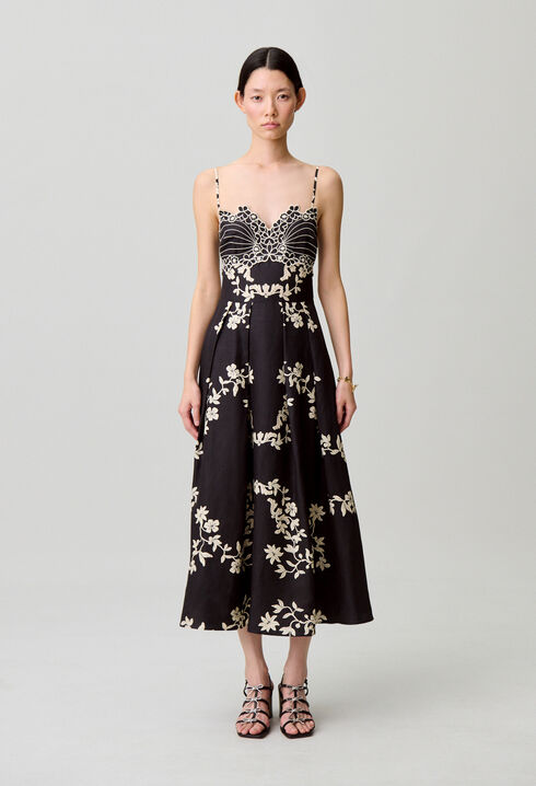 Floral embroidered strappy dress