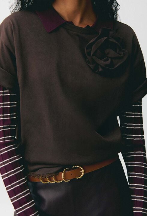 Tone-on-tone floral jersey T-shirt