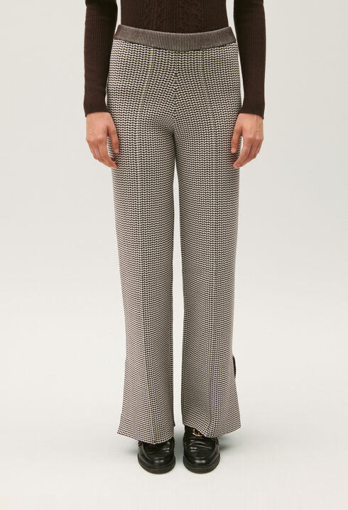 Two-tone jacquard knit trousers