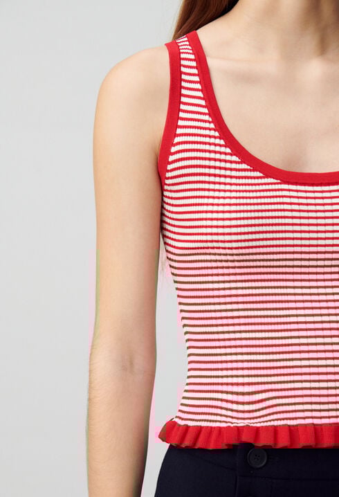 Striped fine-knit tank top