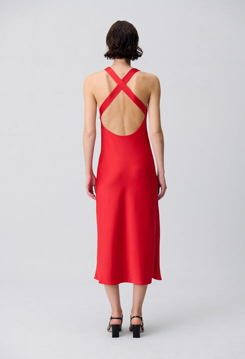 Satin Open-Back Maxi Dress