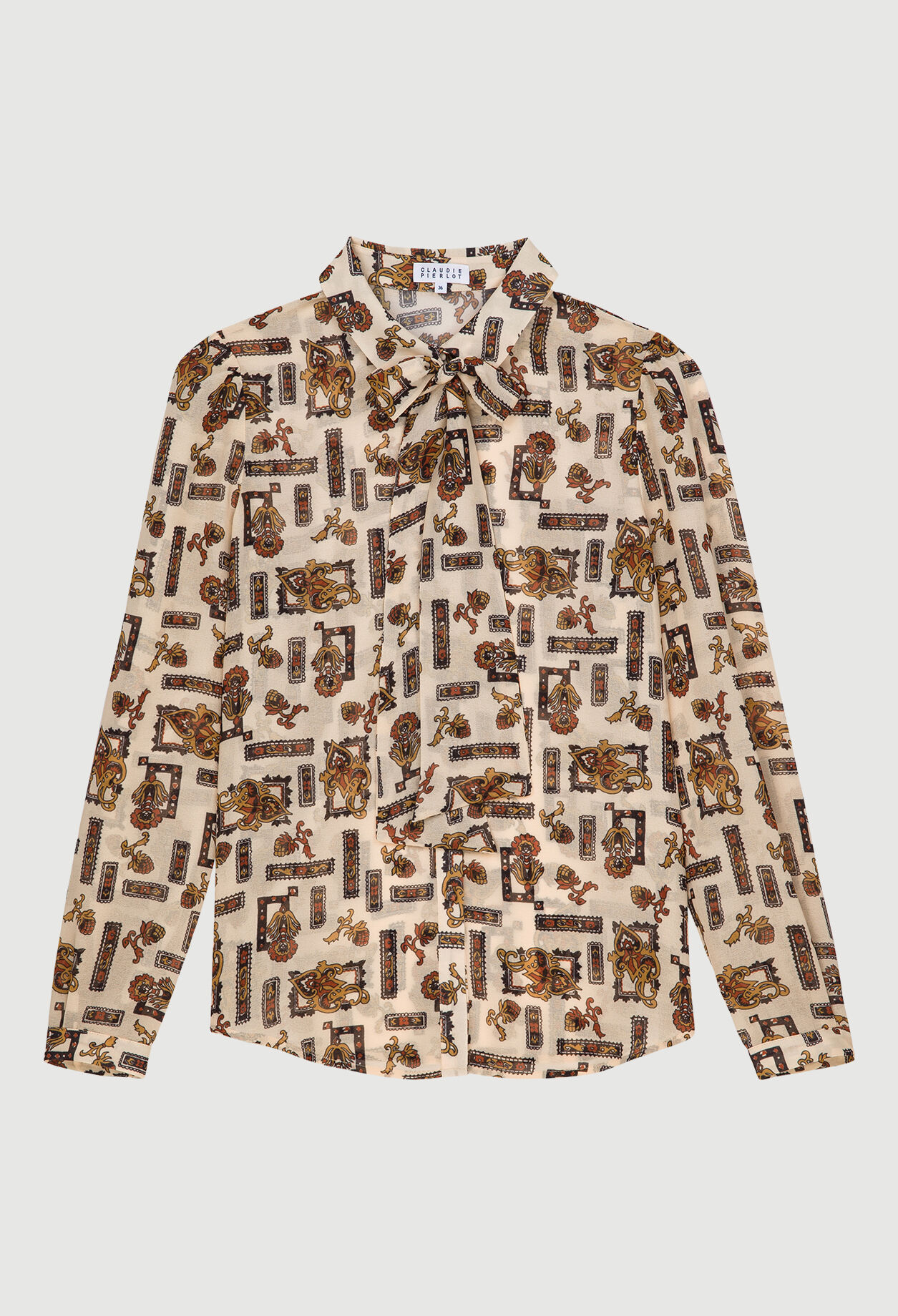 Patterned pussy bow blouse