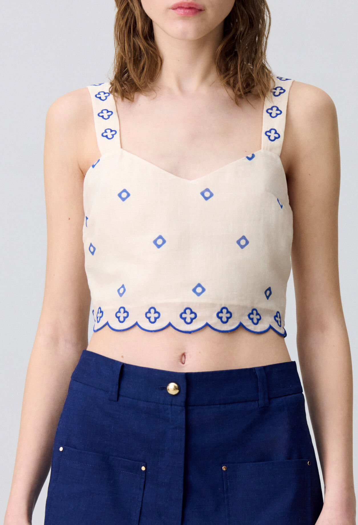 Embroidered Strap Top
