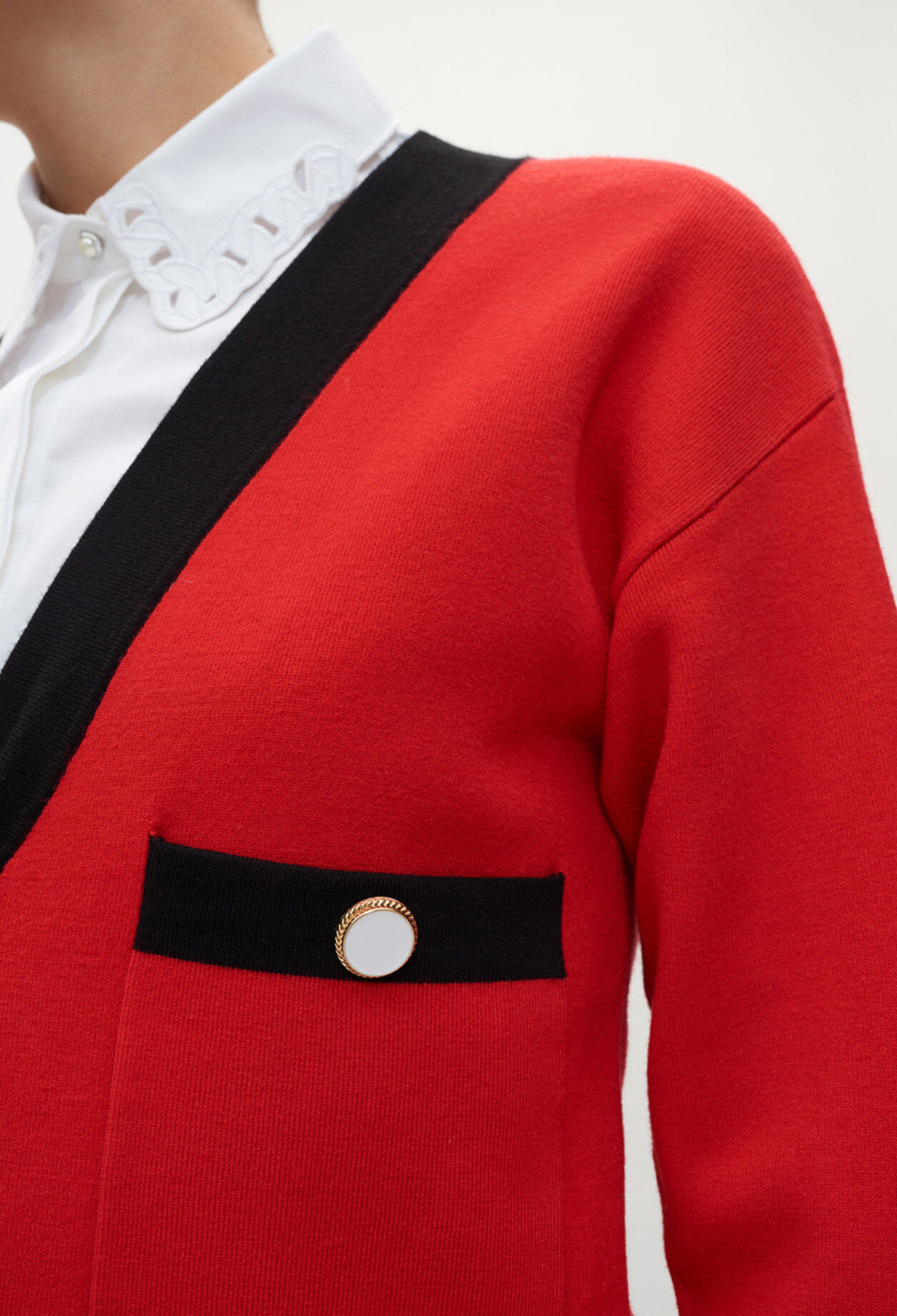Red and black cardigan