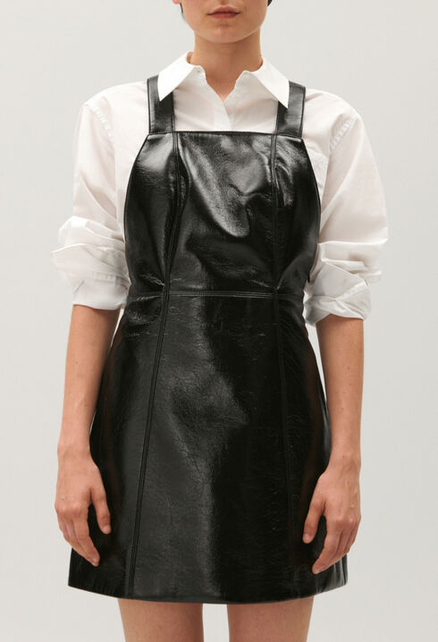 Short black vinyl dress