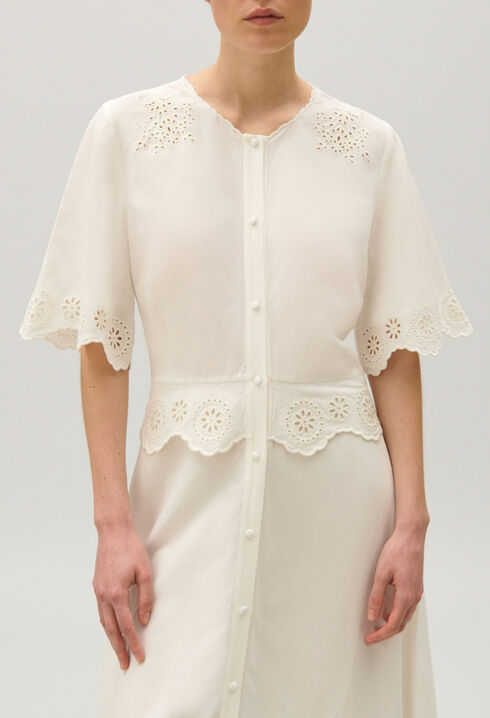 Long ecru broderie anglaise dress