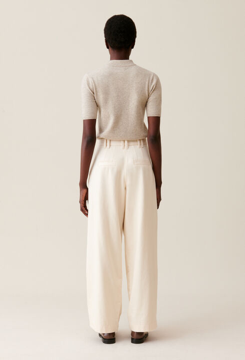 Wide pleated denim trousers