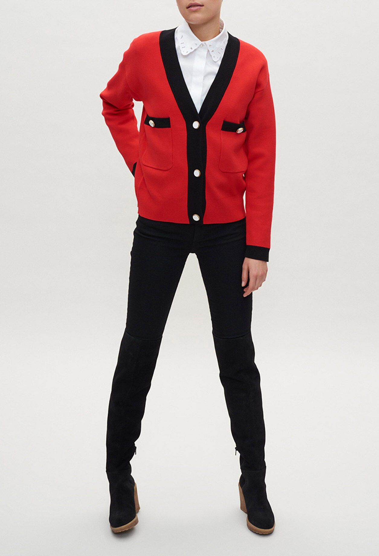 Red and black cardigan