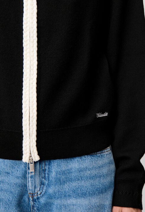 Zip-neck knitted cardigan