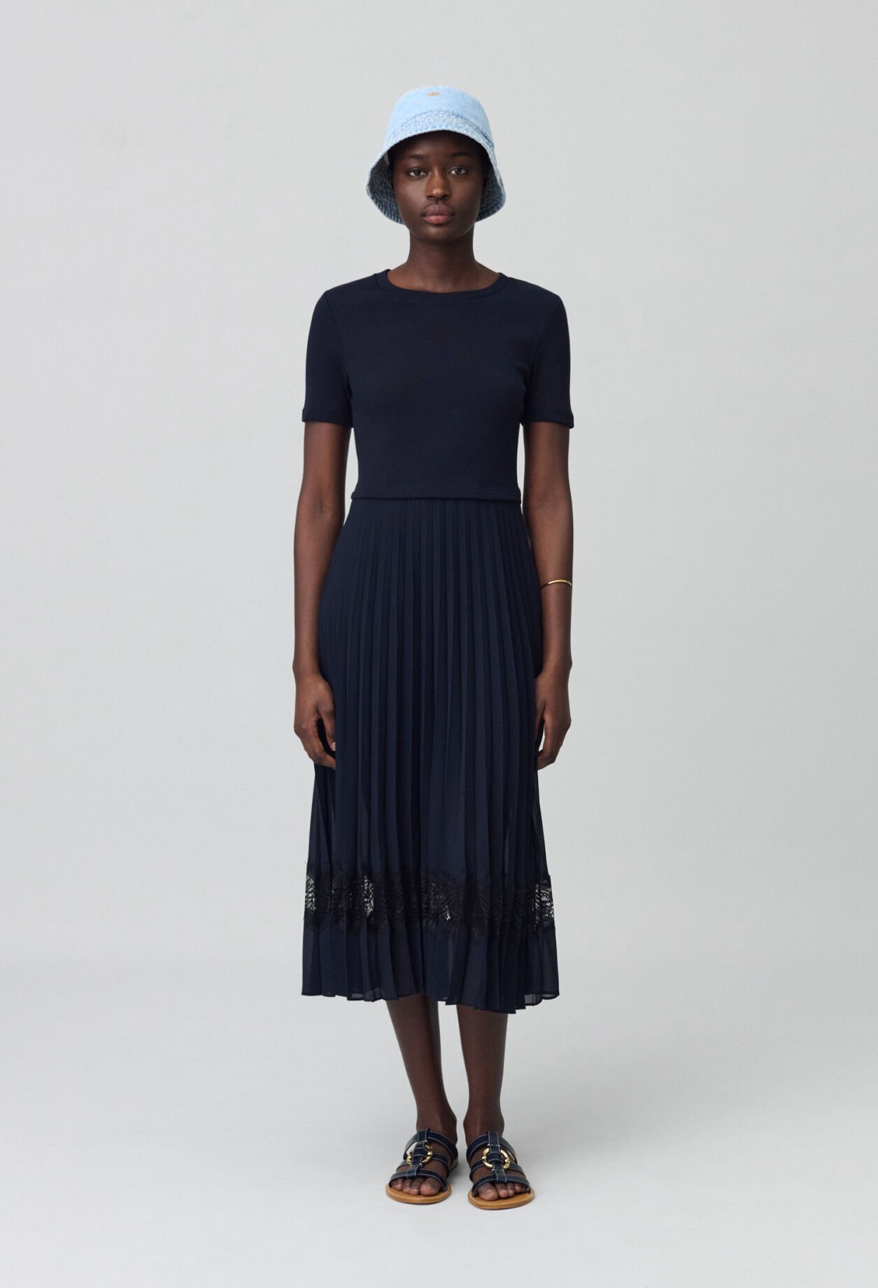 Black and navy bi-material dress 