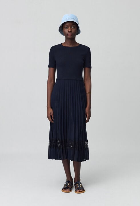 Black and navy bi-material dress 