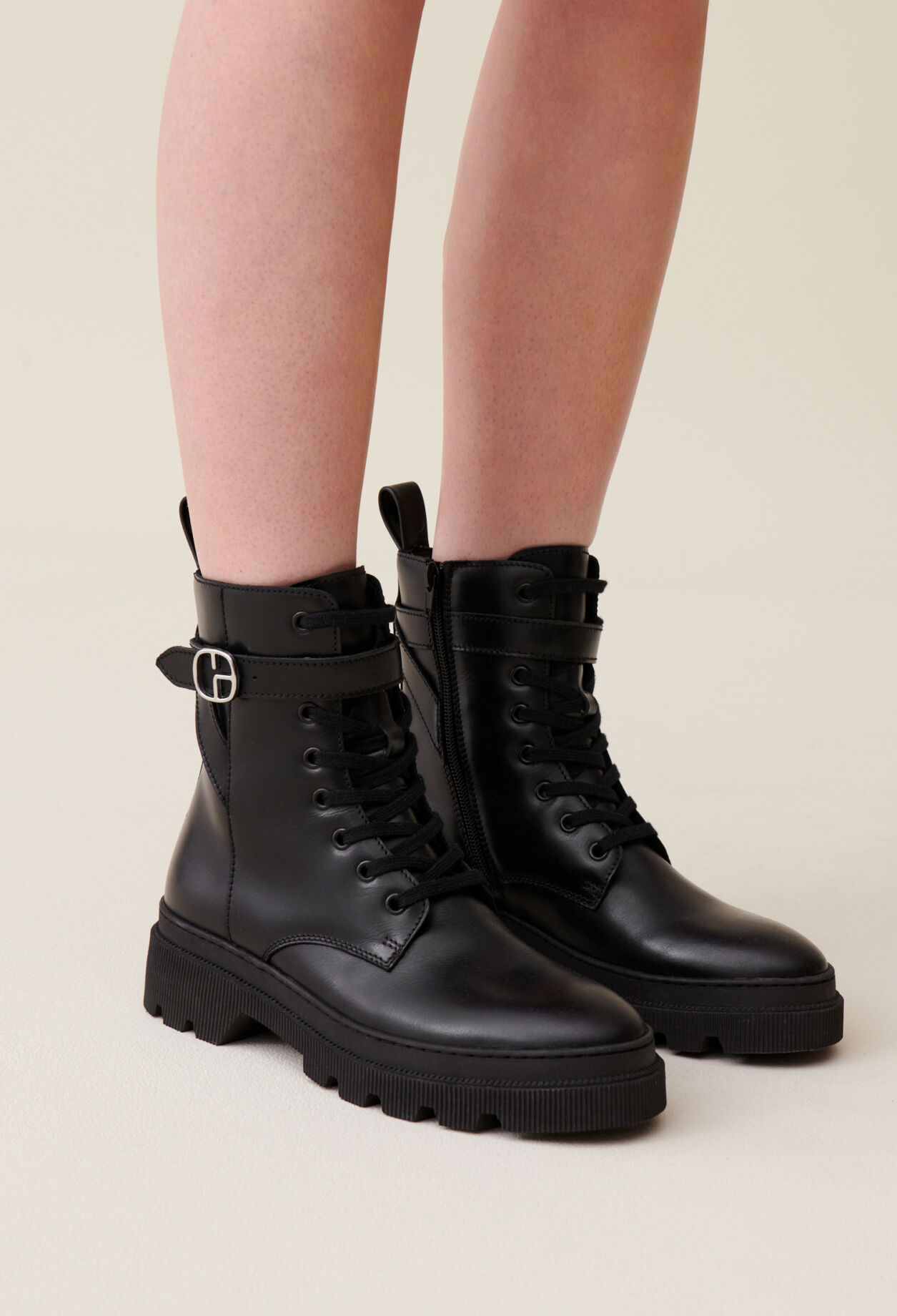 Leather combat boots