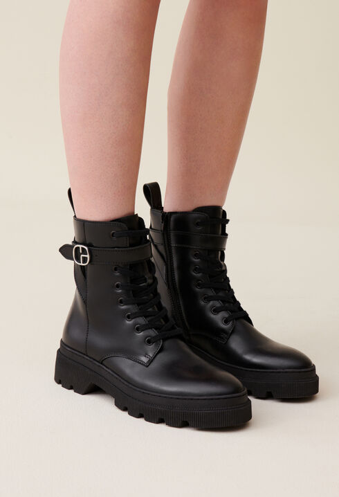 Leather combat boots