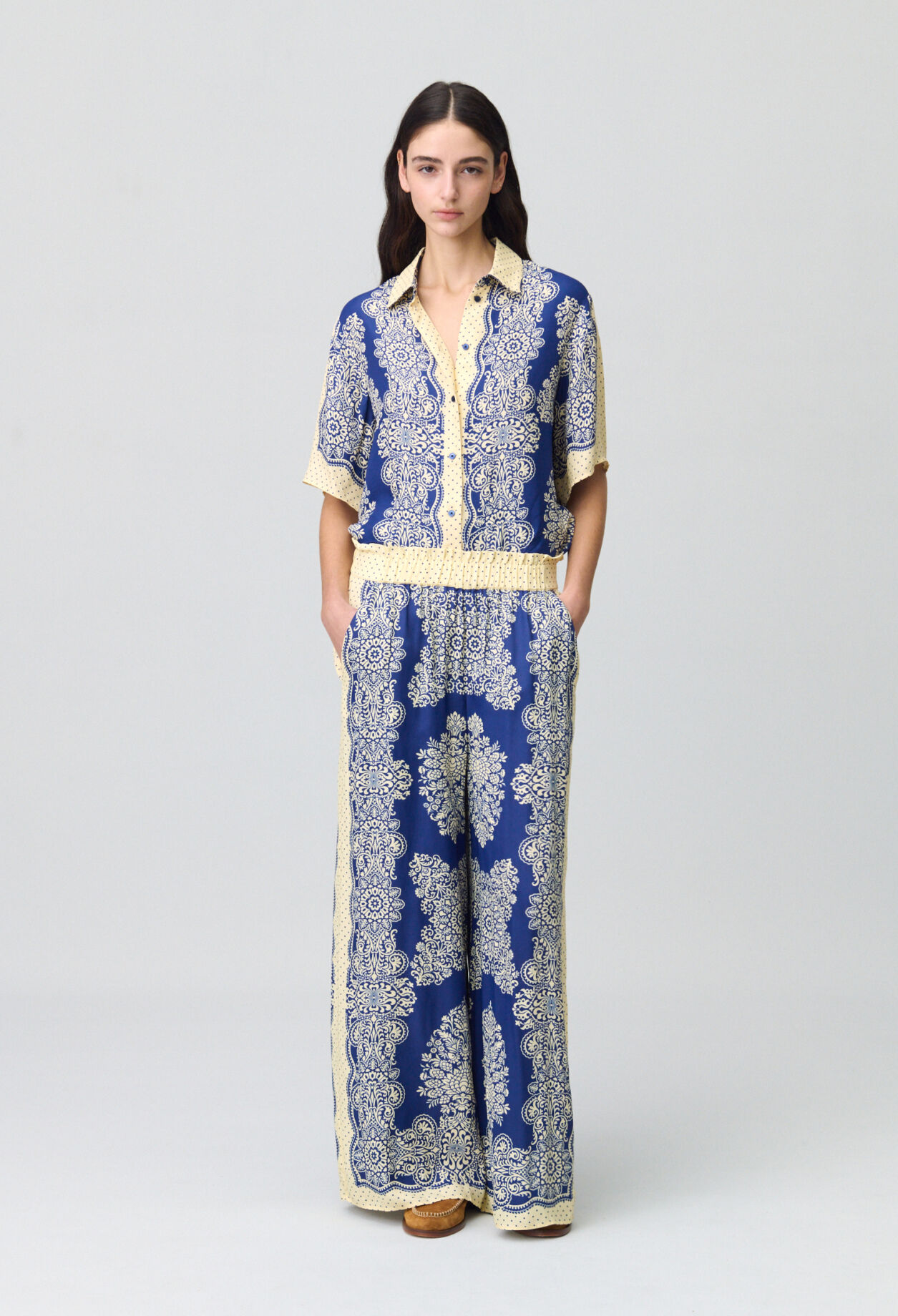 Wide-Leg Fluid Print Trousers