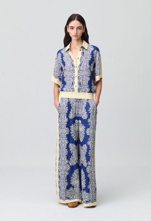 Wide-Leg Fluid Print Trousers