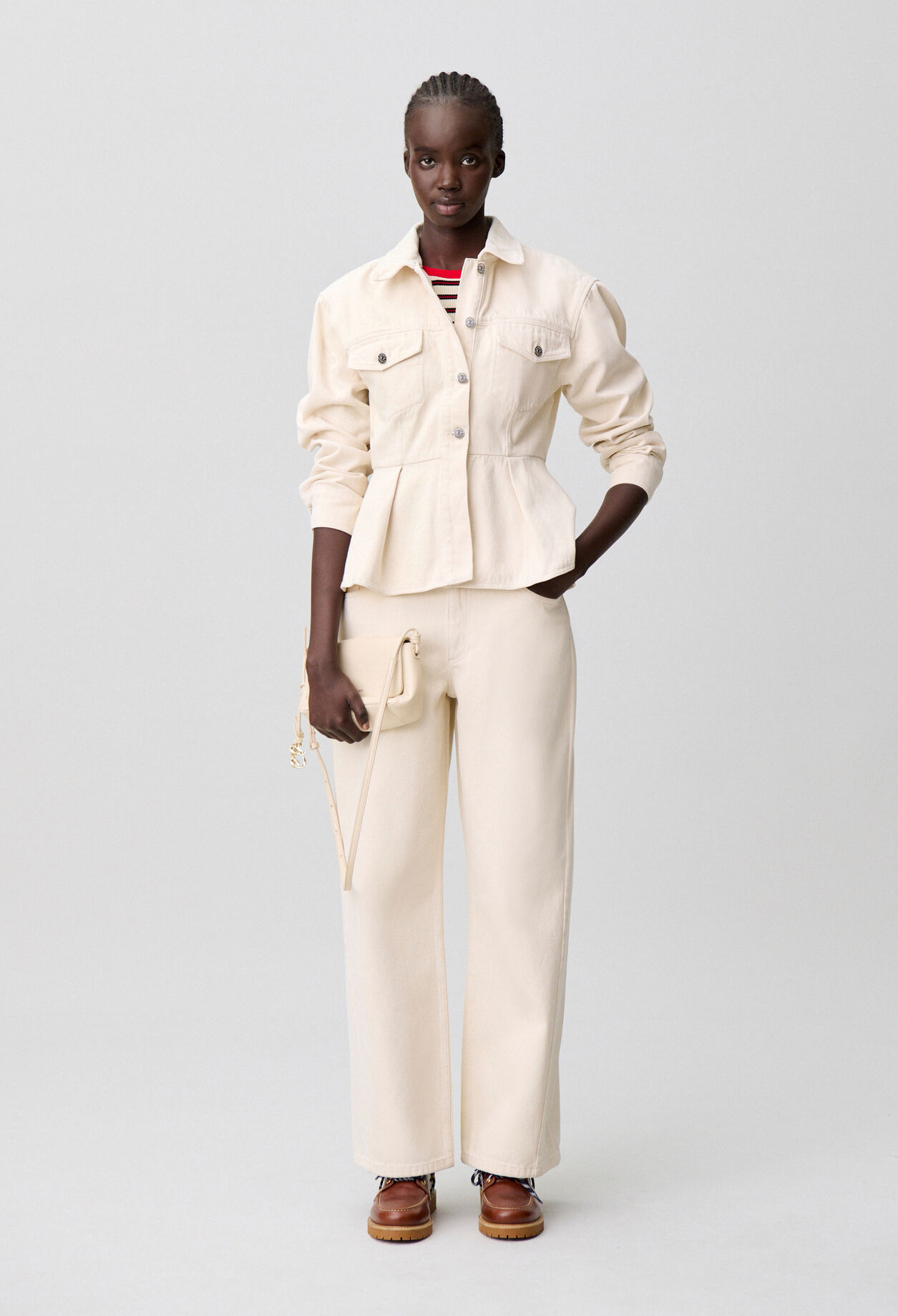 Long-sleeved ecru denim jacket