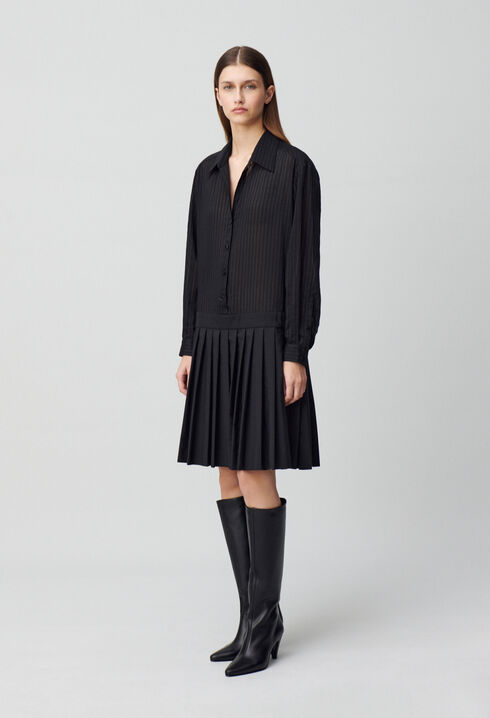 Striped mixed-fabric dress