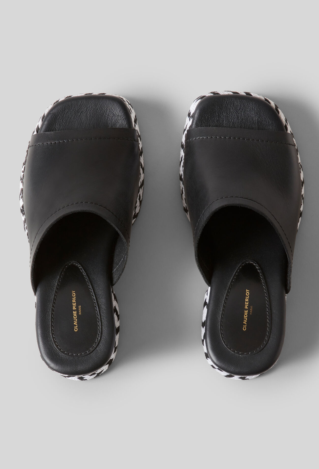 Two-tone woven raffia mules