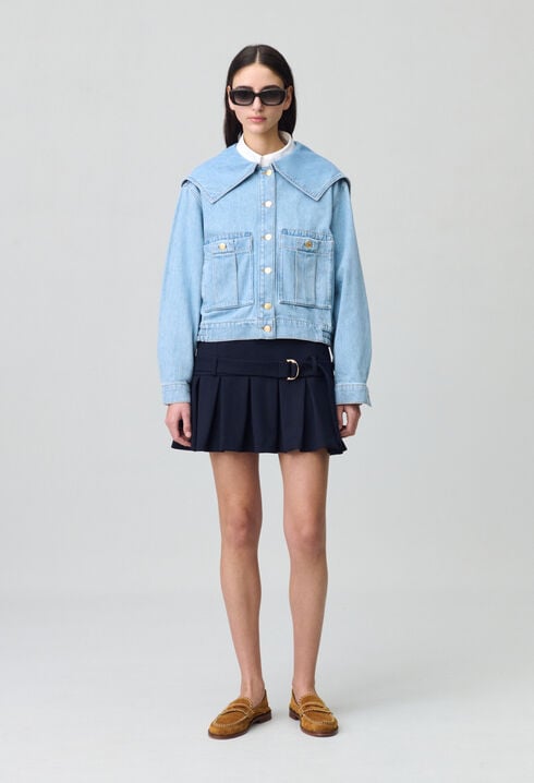Denim jacket with wide collar