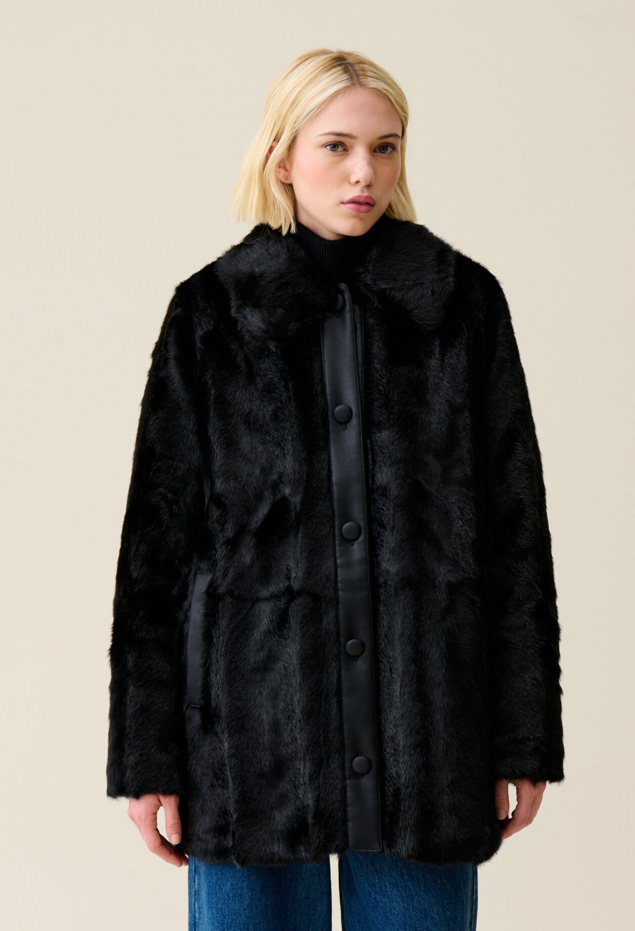 Black faux fur coat